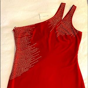 Cache red dress with gold studs